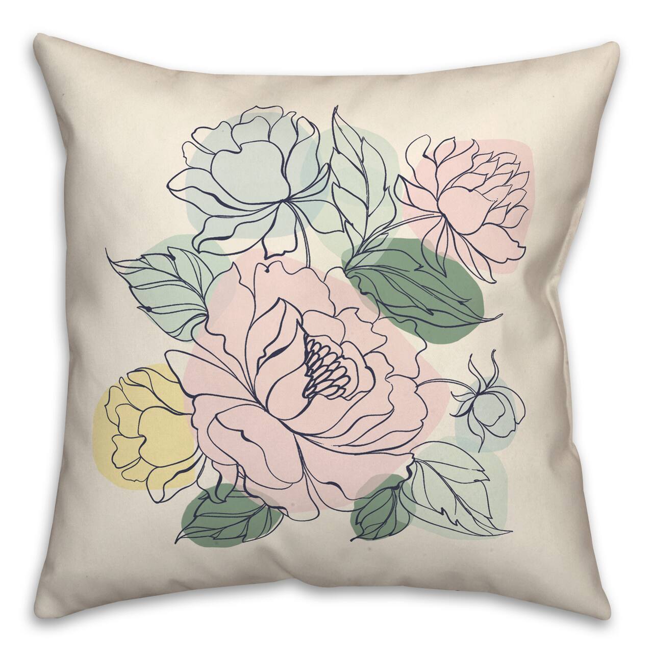 Floral Sketch Color Blobs 18&#x22; x 18&#x22; Throw Pillow